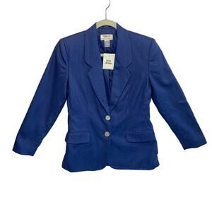 Talbots Petites Blue Linen Blazer Vintage NWOT Women's Size 2 Lined Hong Kong